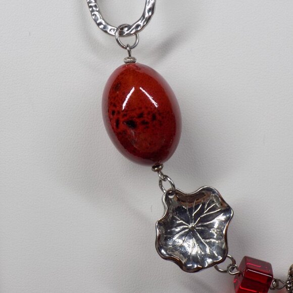 Premier Designs Long Necklace Black Orange Carnelian Agate Gemstone Silver-tone - Picture 8 of 13